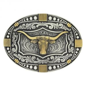 Montana Silversmiths Classic Impressions Two Tone Wrapped Ties Longhorn Attitude Buckle (A661)